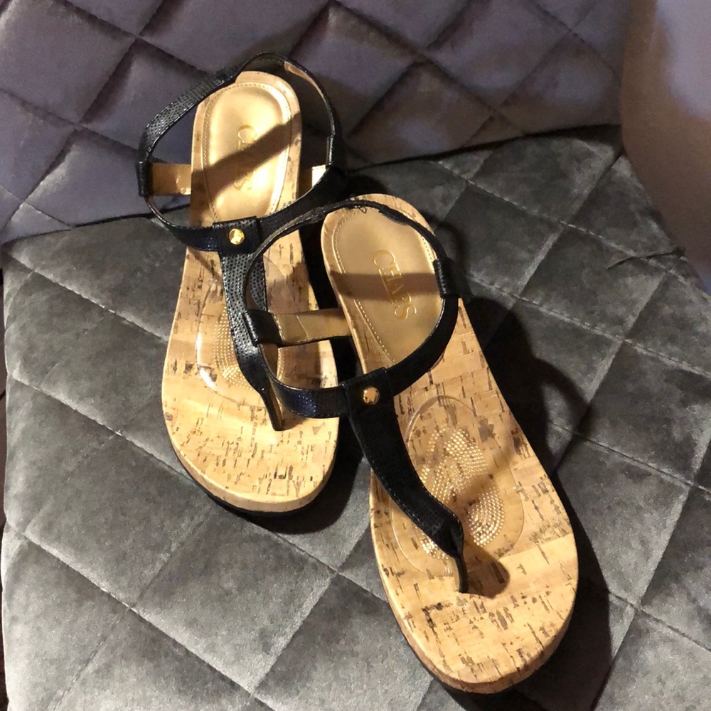 chaps wedges black snake print
